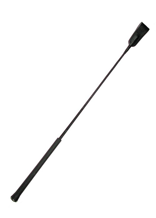 A straight black riding crop with leather tip to tame the wildest young woman
